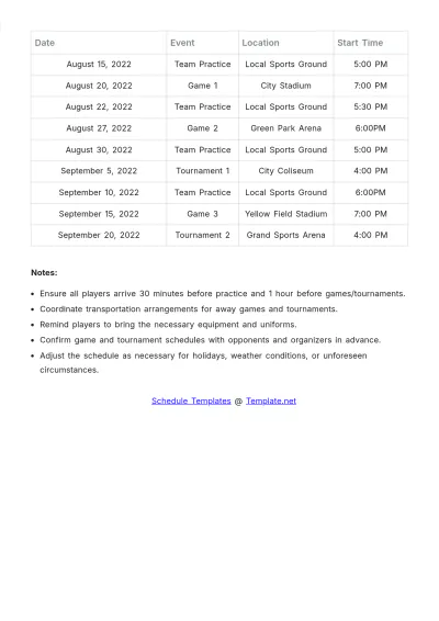 Free Basketball Team Schedule Template to Edit Online