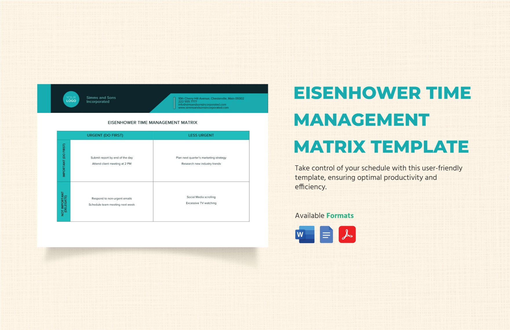 Eisenhower Time Management Matrix Template