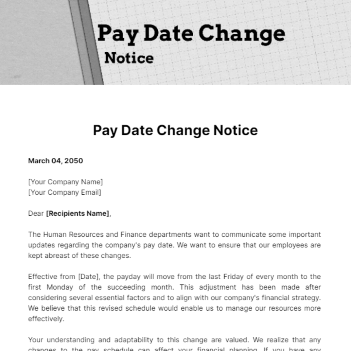 Free Pay Date Change Notice Template