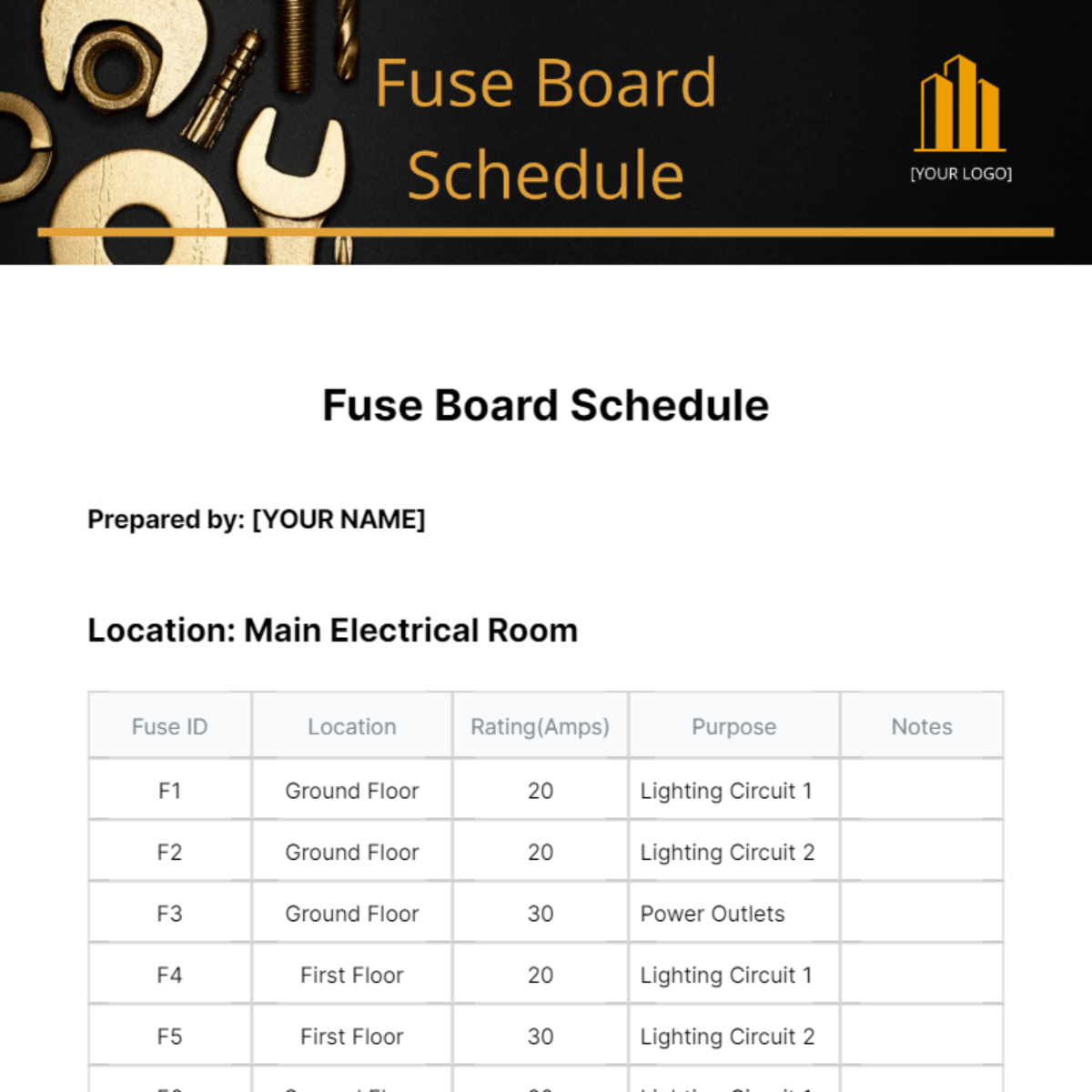 Fuse Board Schedule Template - Edit Online & Download