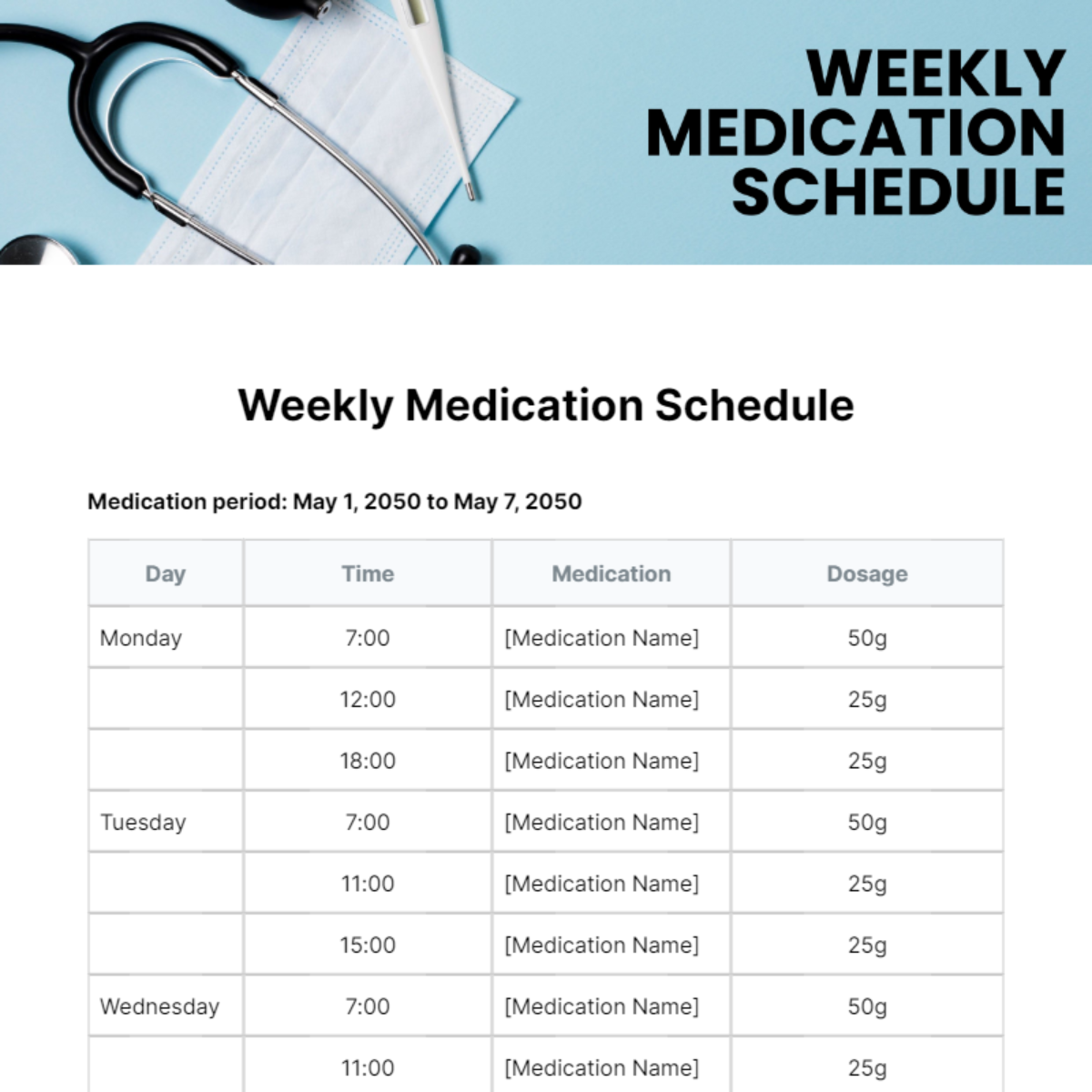 Free Medication Schedule Templates Editable And Printable
