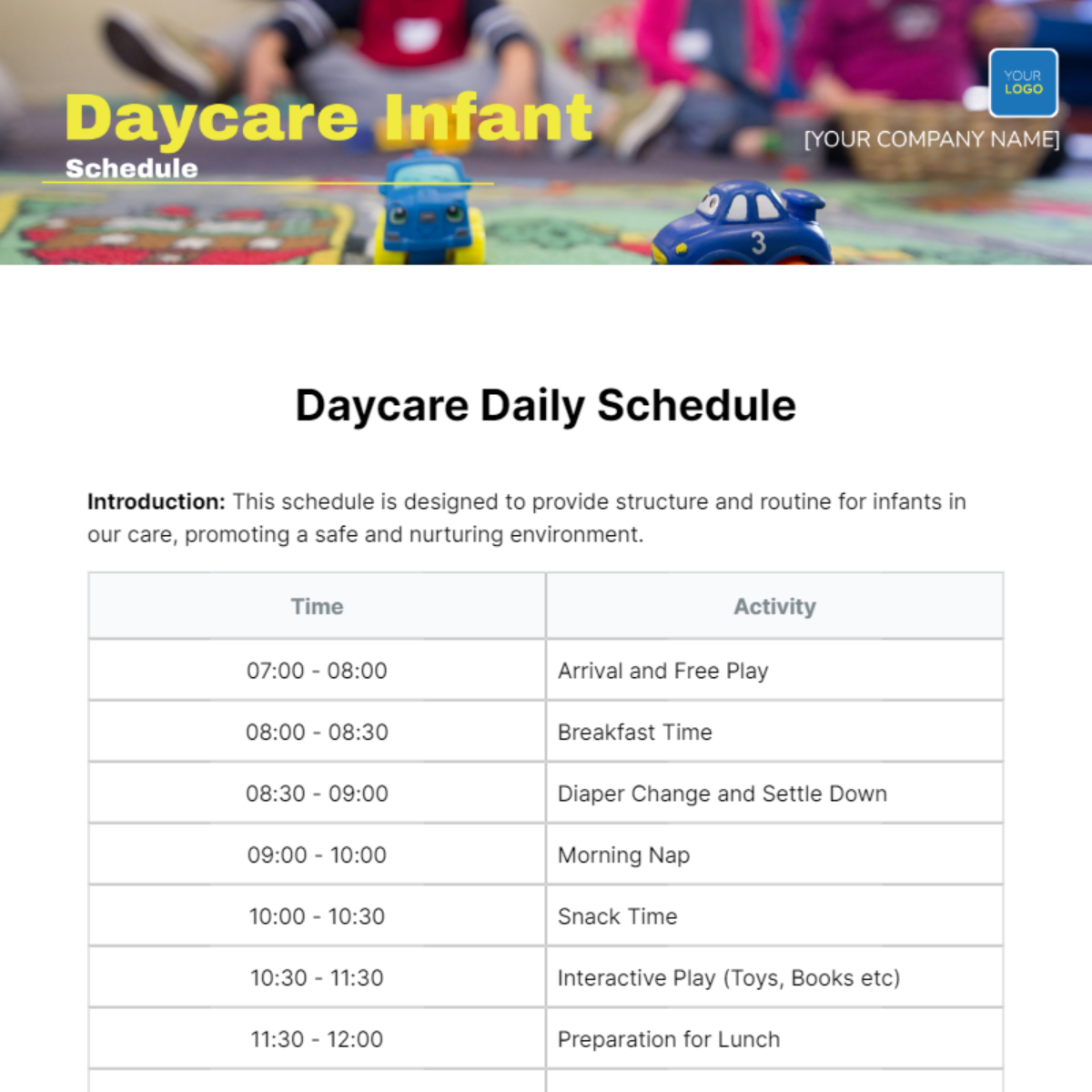 Daycare Infant Schedule Template - Edit Online & Download