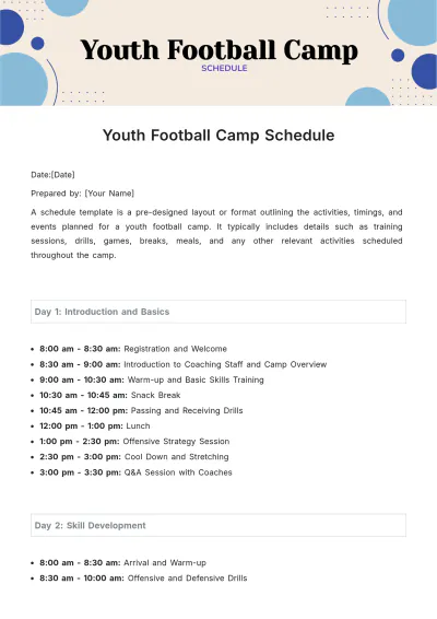 Free Youth Football Camp Schedule Template to Edit Online