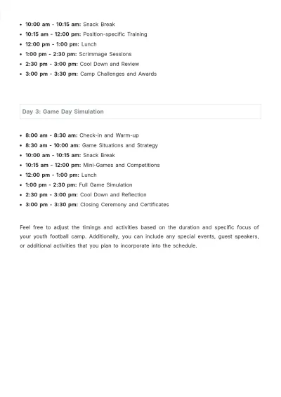 Free Youth Football Camp Schedule Template to Edit Online