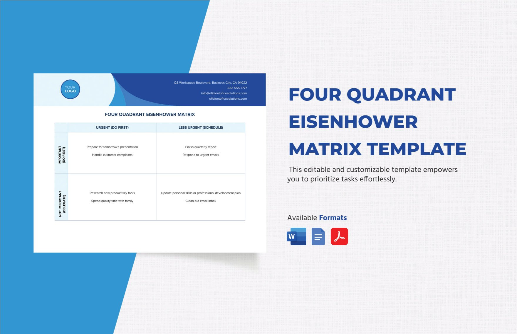 Four Quadrant Eisenhower Matrix Template