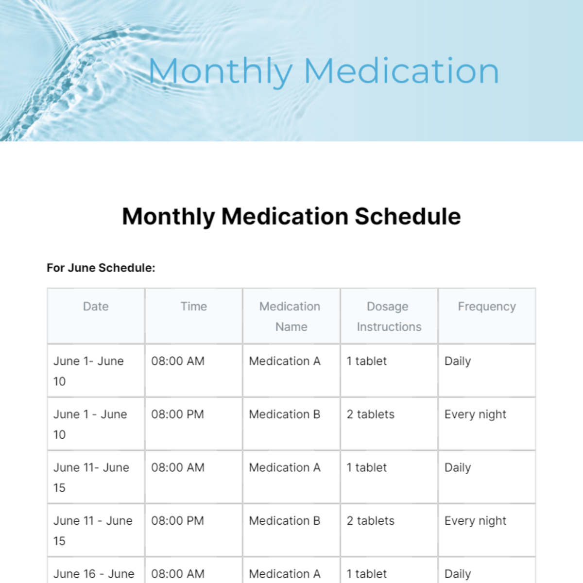 Monthly Medication Schedule Template - Edit Online & Download