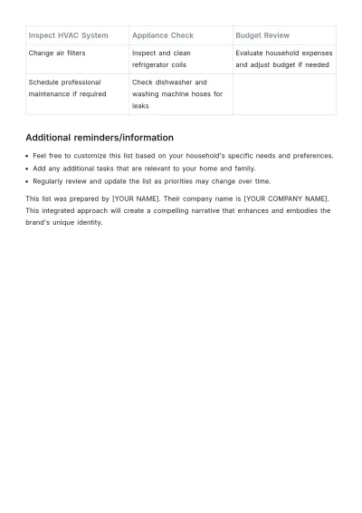 Free Household Task List Template to Edit Online