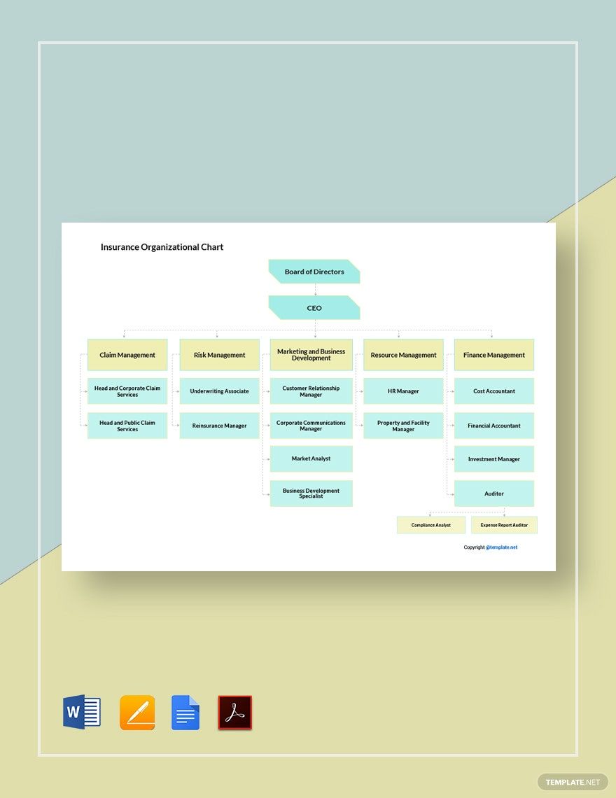 Insurance Organizational Chart Template in Google Docs, PDF, Pages ...