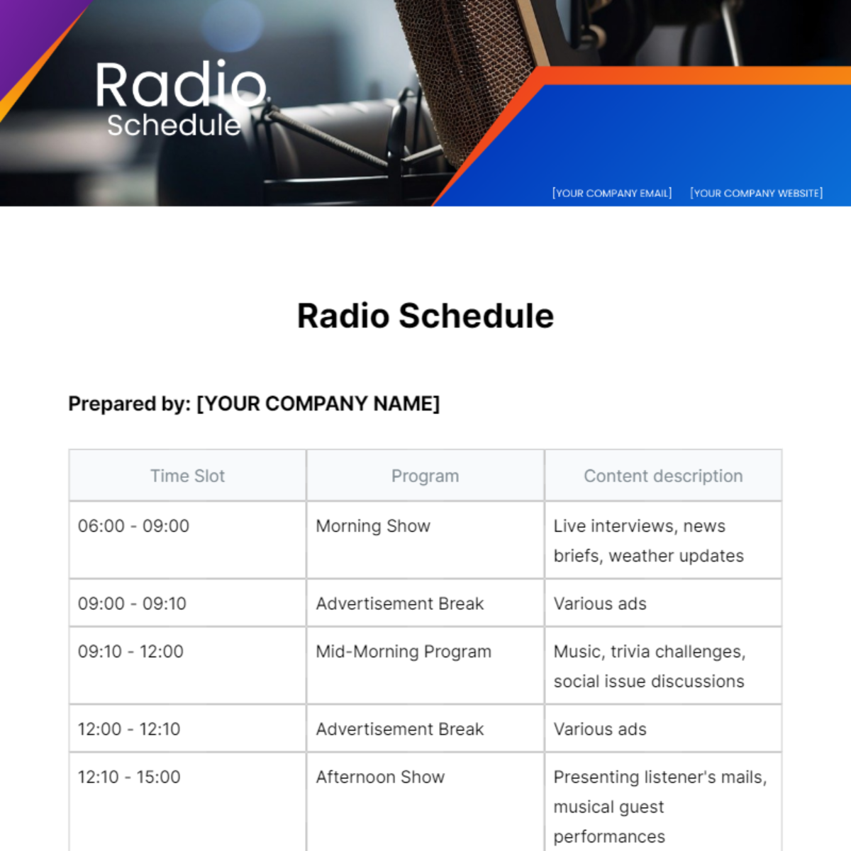 Radio Schedule Template - Edit Online & Download