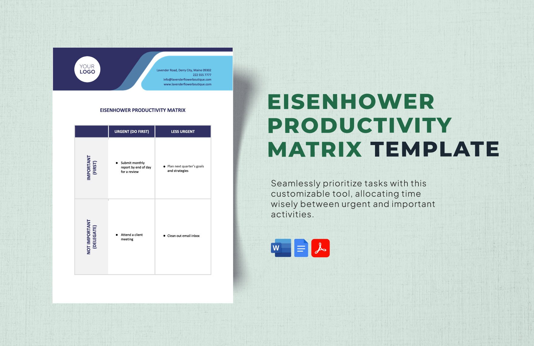 Eisenhower Productivity Matrix Template