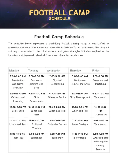 Free Football Camp Schedule Template to Edit Online