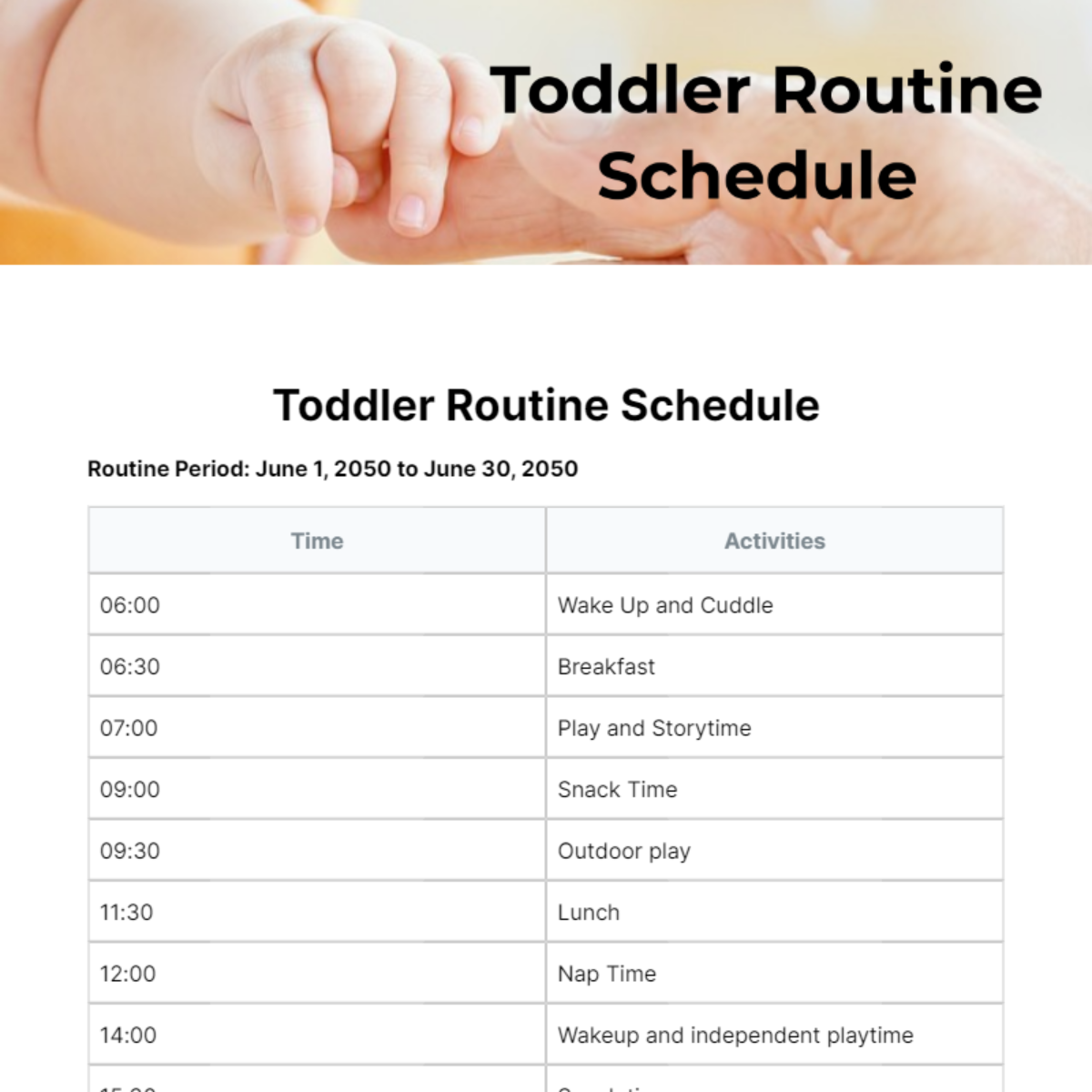 Toddler Routine Schedule Template. - Edit Online & Download