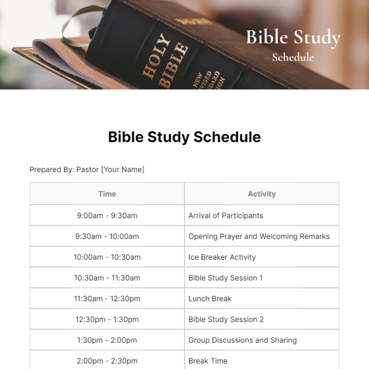 Bible Study Schedule Template - Edit Online & Download