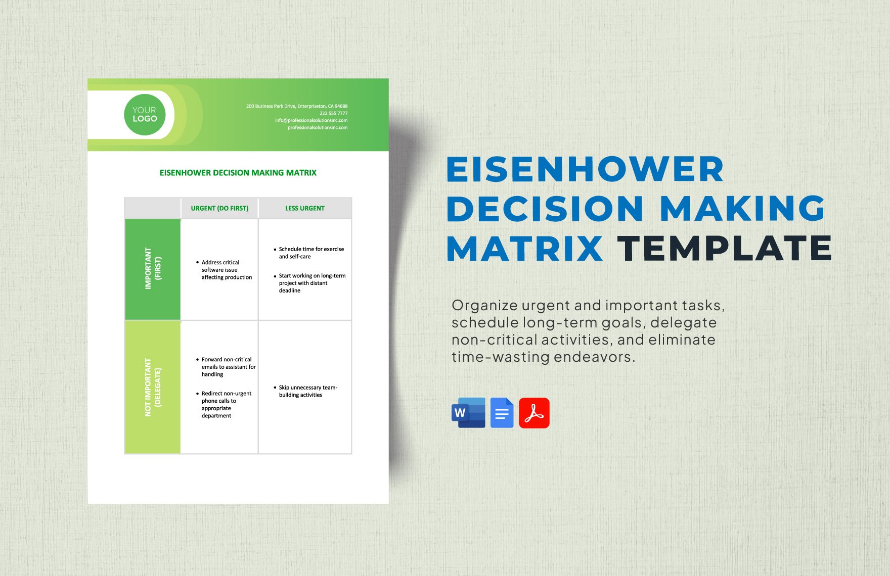 Eisenhower Decision Making Matrix Template