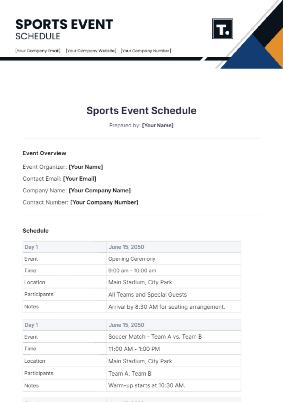 Sports Event Schedule Template - Edit Online & Download