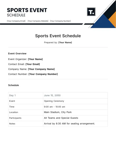 Free Sports Event Schedule Template to Edit Online