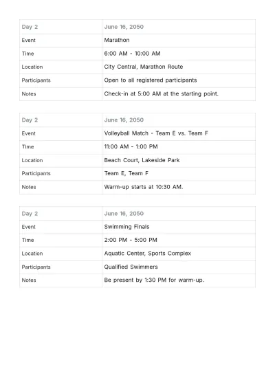 Free Sports Event Schedule Template to Edit Online