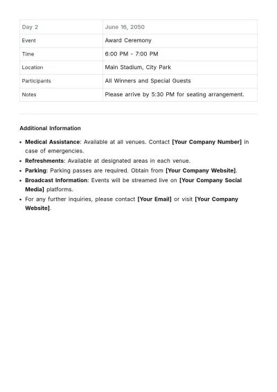 Free Sports Event Schedule Template to Edit Online