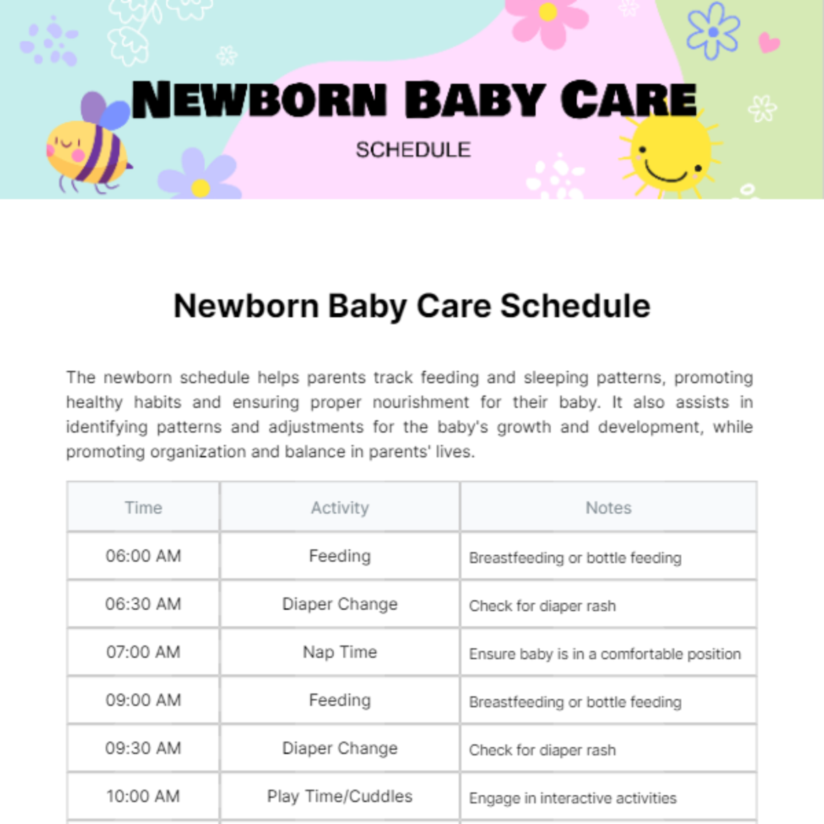 Newborn Schedule Template - Edit Online & Download