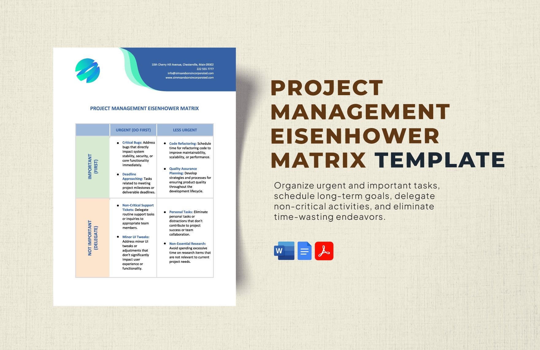 Project Management Eisenhower Matrix Template