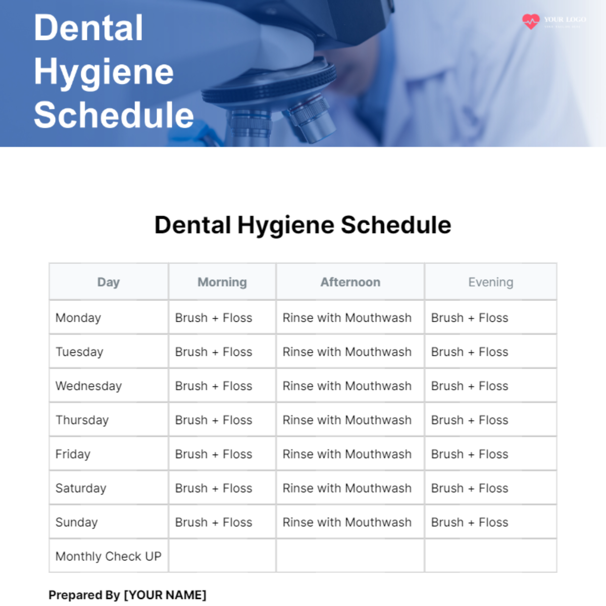 Dental Hygiene Schedule Template - Edit Online & Download