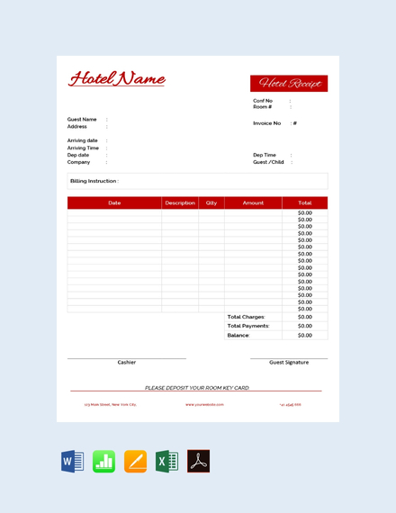 free hotel receipt template pdf word doc excel apple mac