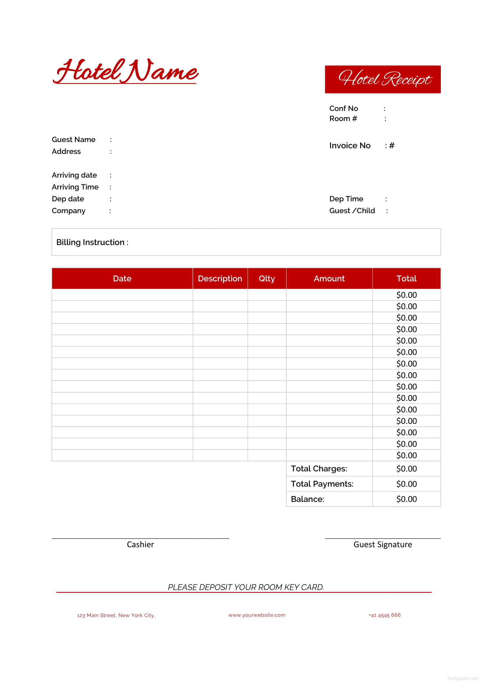 Hotel Receipt Template in Microsoft Word, Excel