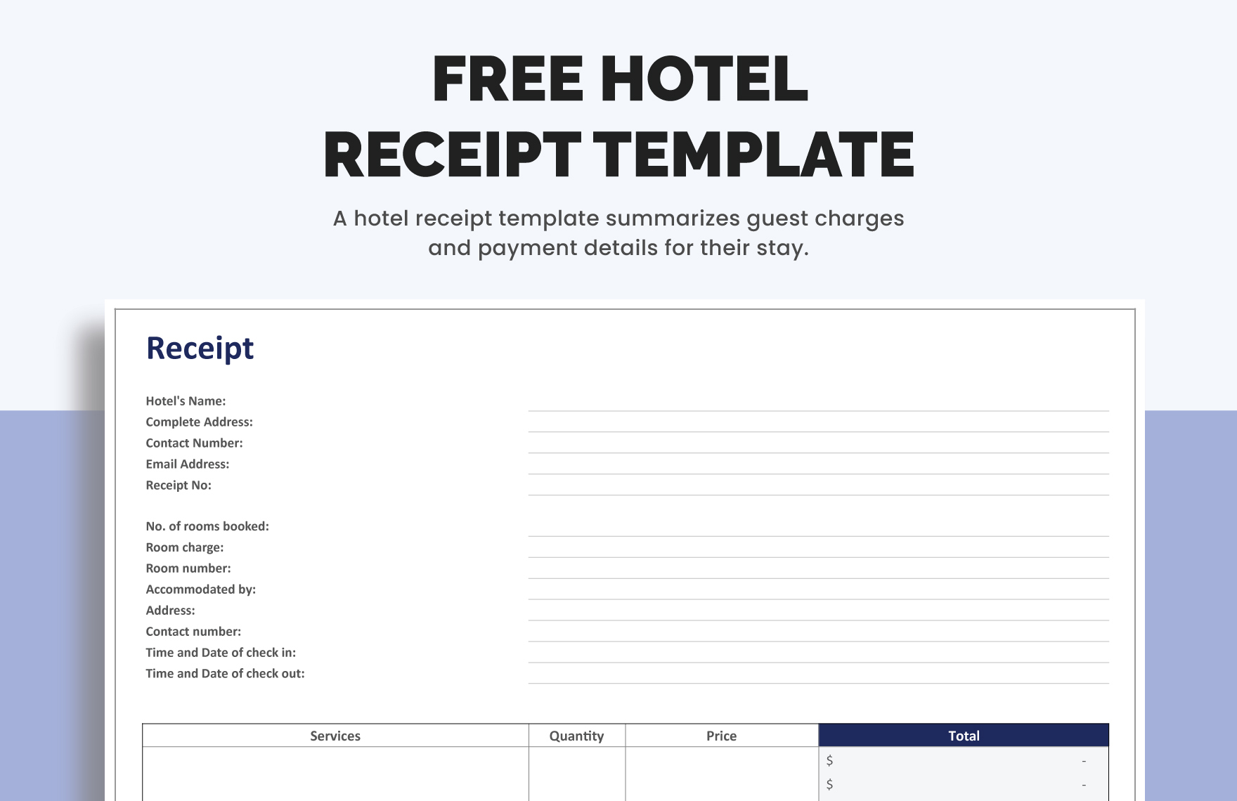 Free Hotel Receipt Template - Download in Word, Google Docs, Excel, PDF ...