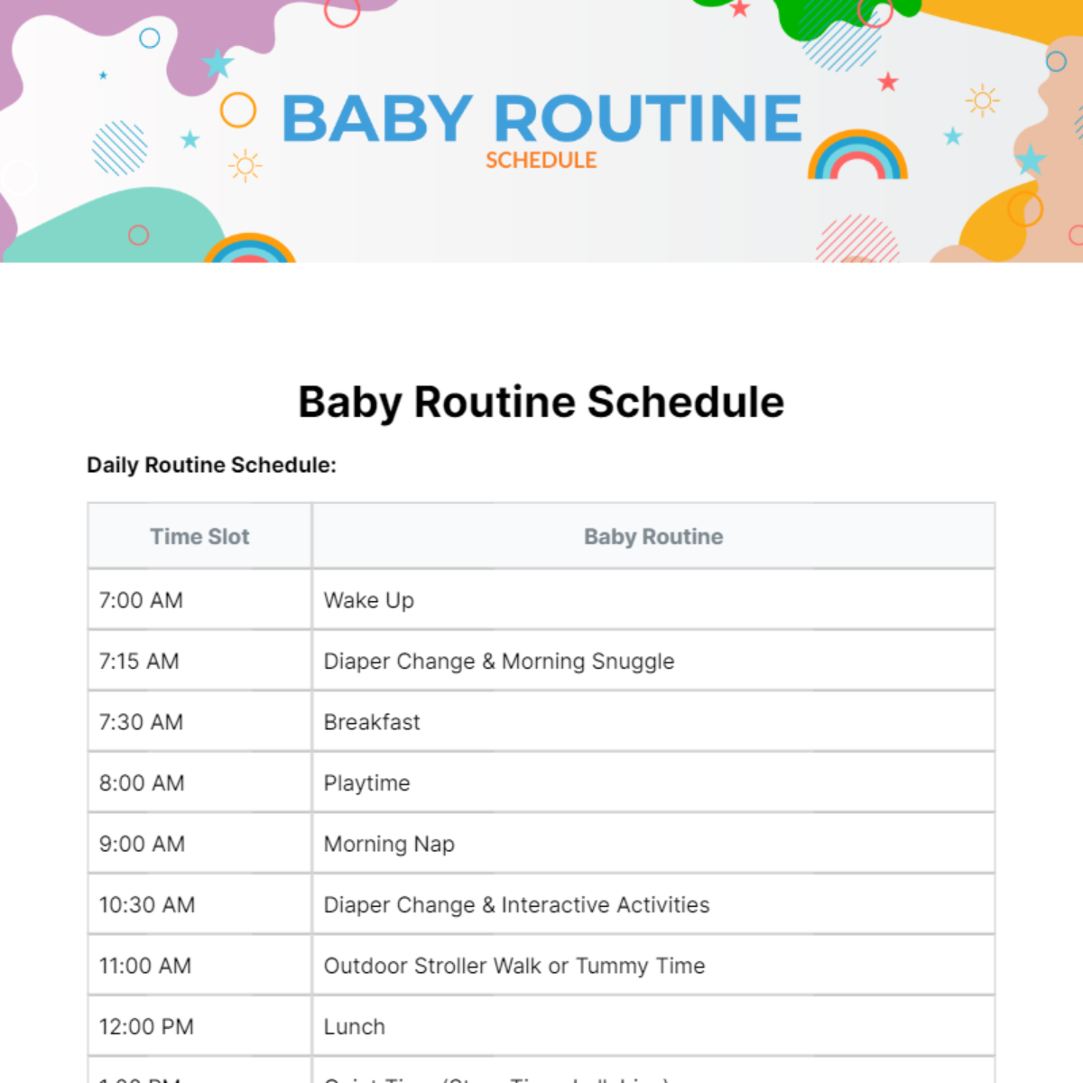 Baby Routine Schedule Template - Edit Online & Download Example ...