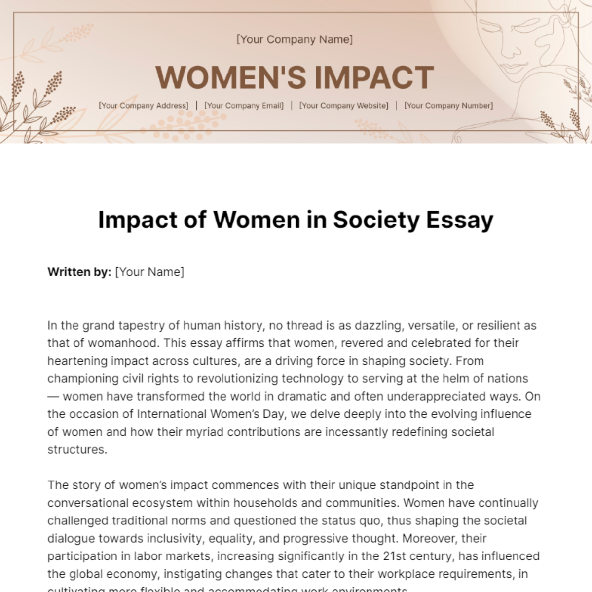 Impact of Women in Society Essay Template