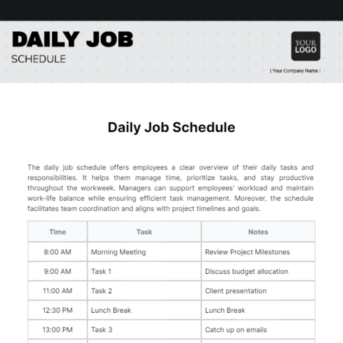 Daily Job Schedule Template - Edit Online & Download