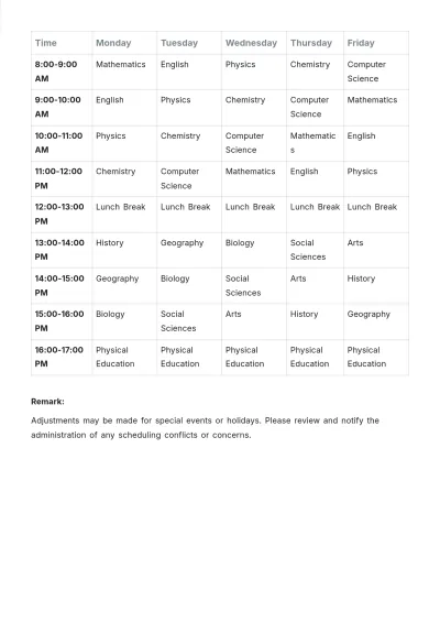 Free High School Bell Schedule Template to Edit Online