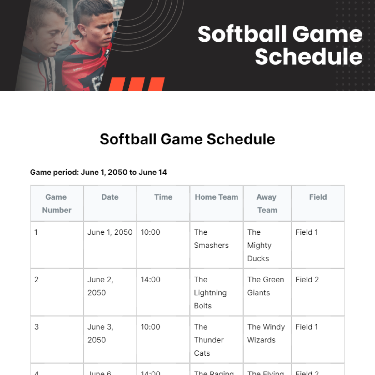 Softball Game Schedule Template Edit Online & Download Example