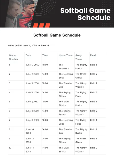 Free Softball Game Schedule Template to Edit Online