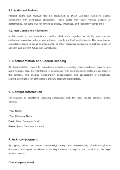 Free Legal Vendor Contract Compliance Document Template to Edit Online