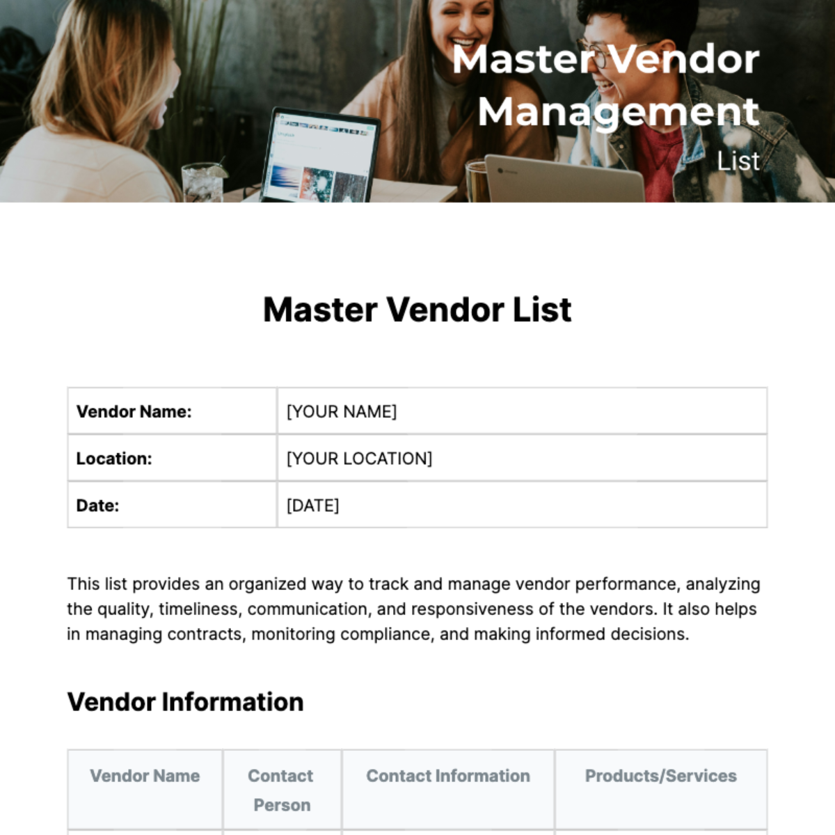Master Vendor List Template