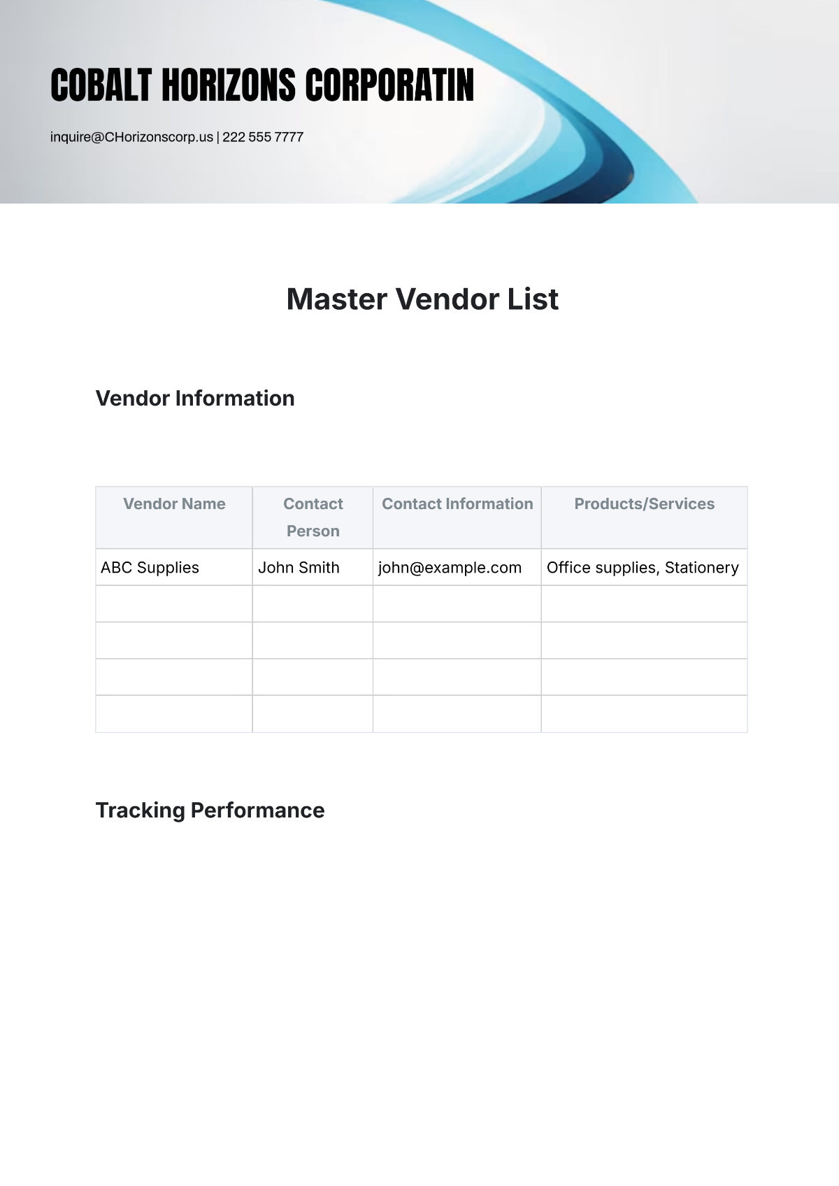 Free Master Vendor List Template