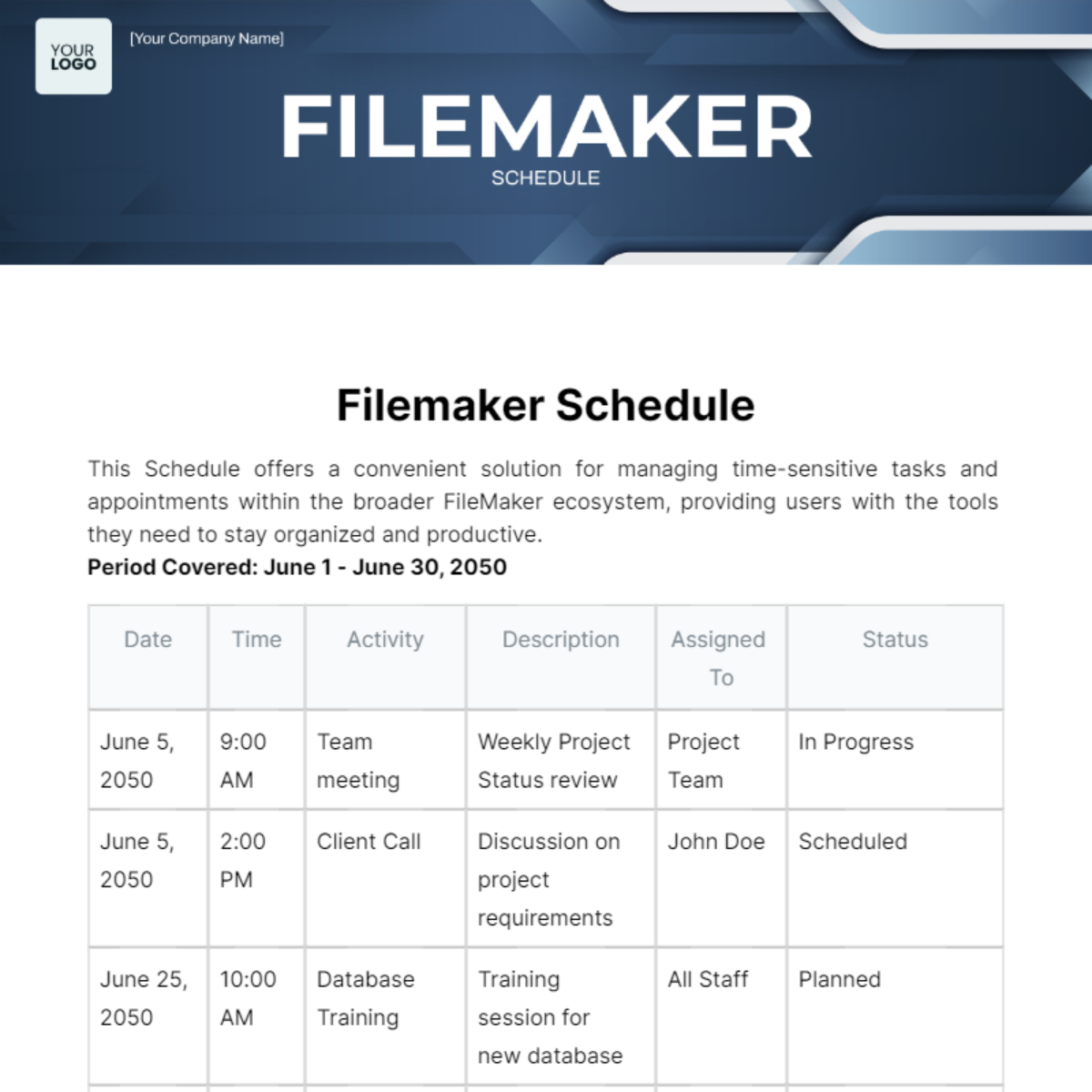 Free Filemaker Schedule Template