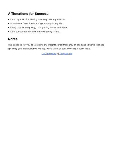 Free Manifestation List Template to Edit Online