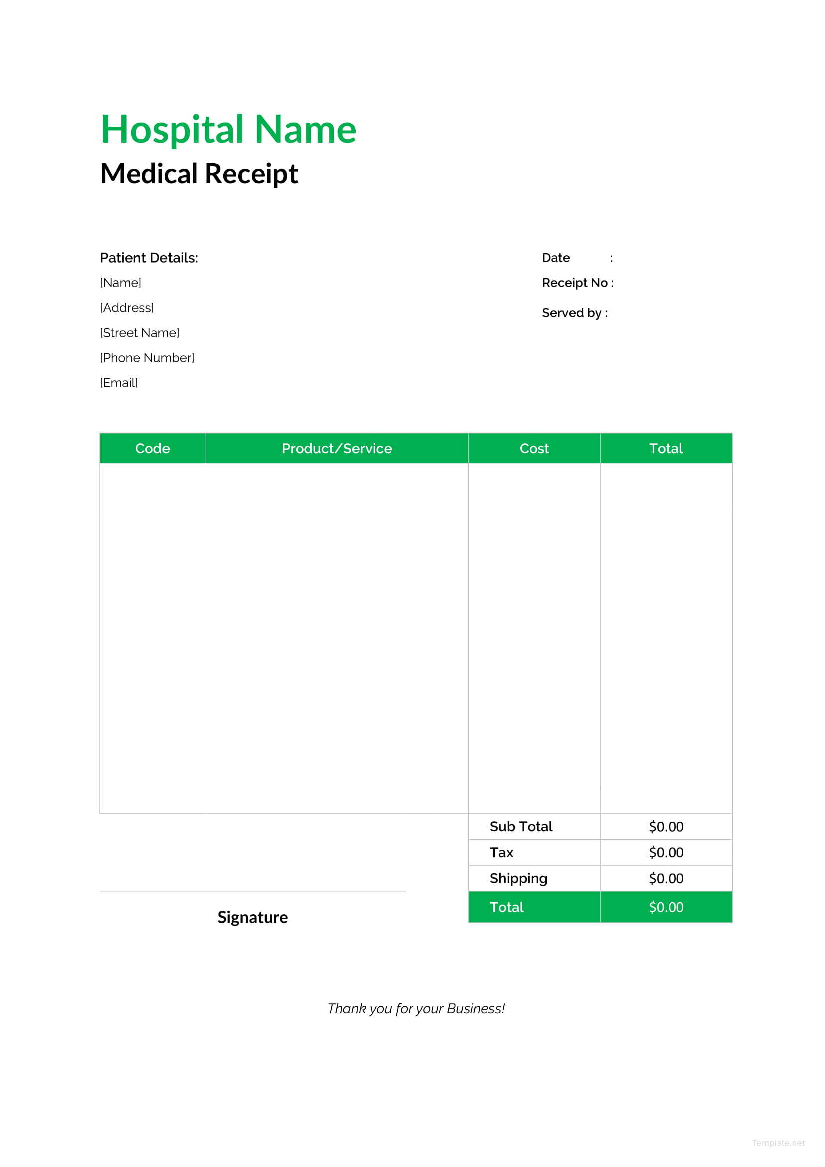 Medical Receipt Word Sample