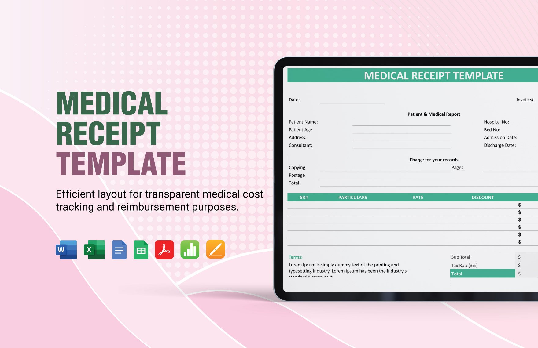 Free Medical Receipt Template in Word, Google Docs, Excel, PDF, Google Sheets, Apple Pages, Apple Numbers