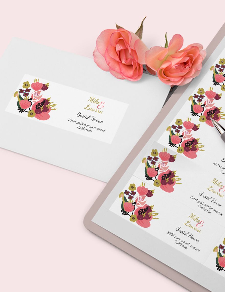 Pink Floral Wedding address Labels Card Template Download in