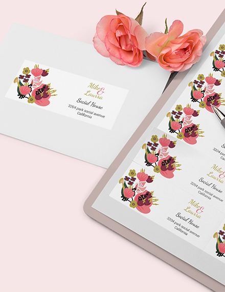 Free Pink Floral Wedding address Labels Card Template to Edit Online