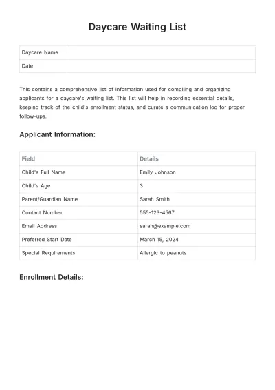 Free Daycare Waiting List Template to Edit Online