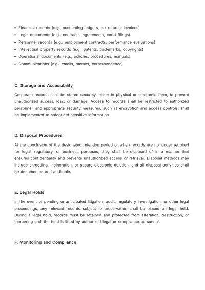 Free Legal Corporate Record Retention Policy Template to Edit Online