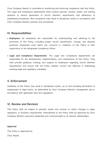 Free Legal Corporate Record Retention Policy Template to Edit Online