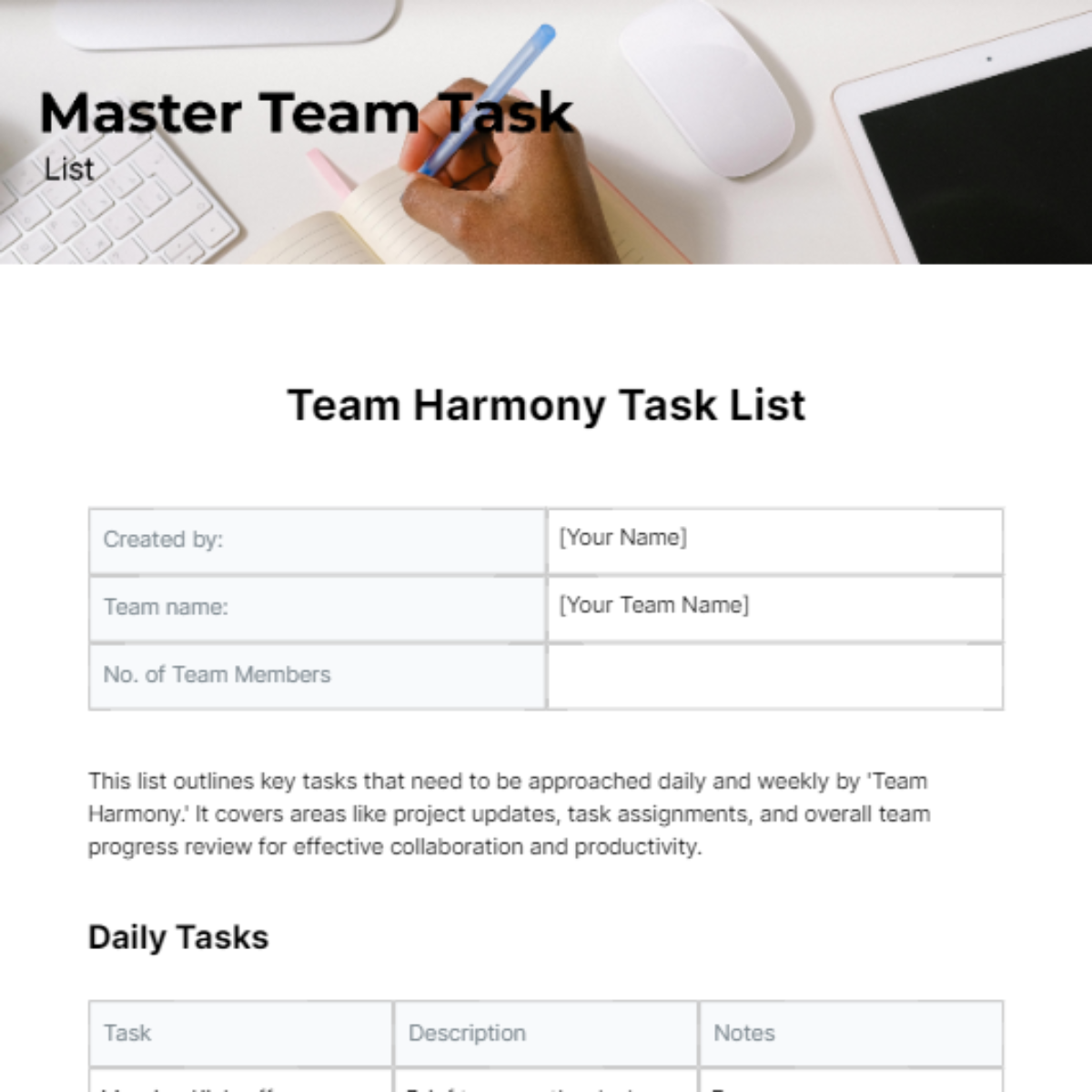 Master Task List Template