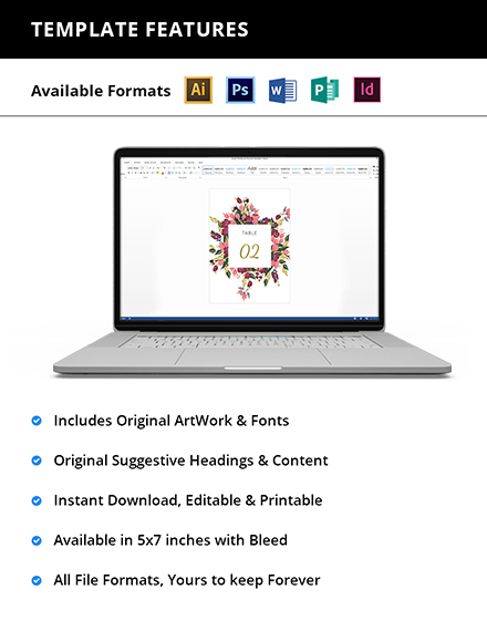 Free Pink Floral Wedding Table Card Template to Edit Online