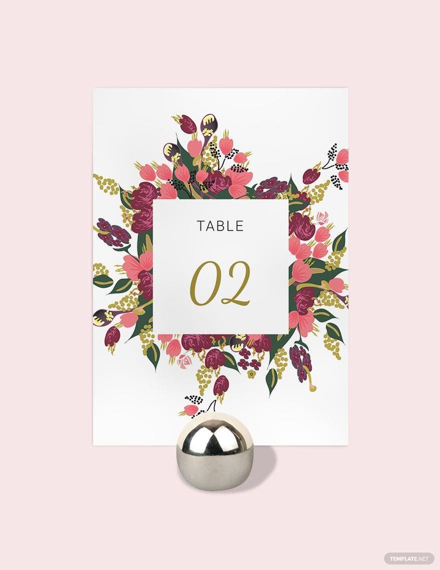 Free Pink Floral Wedding Table Card Template