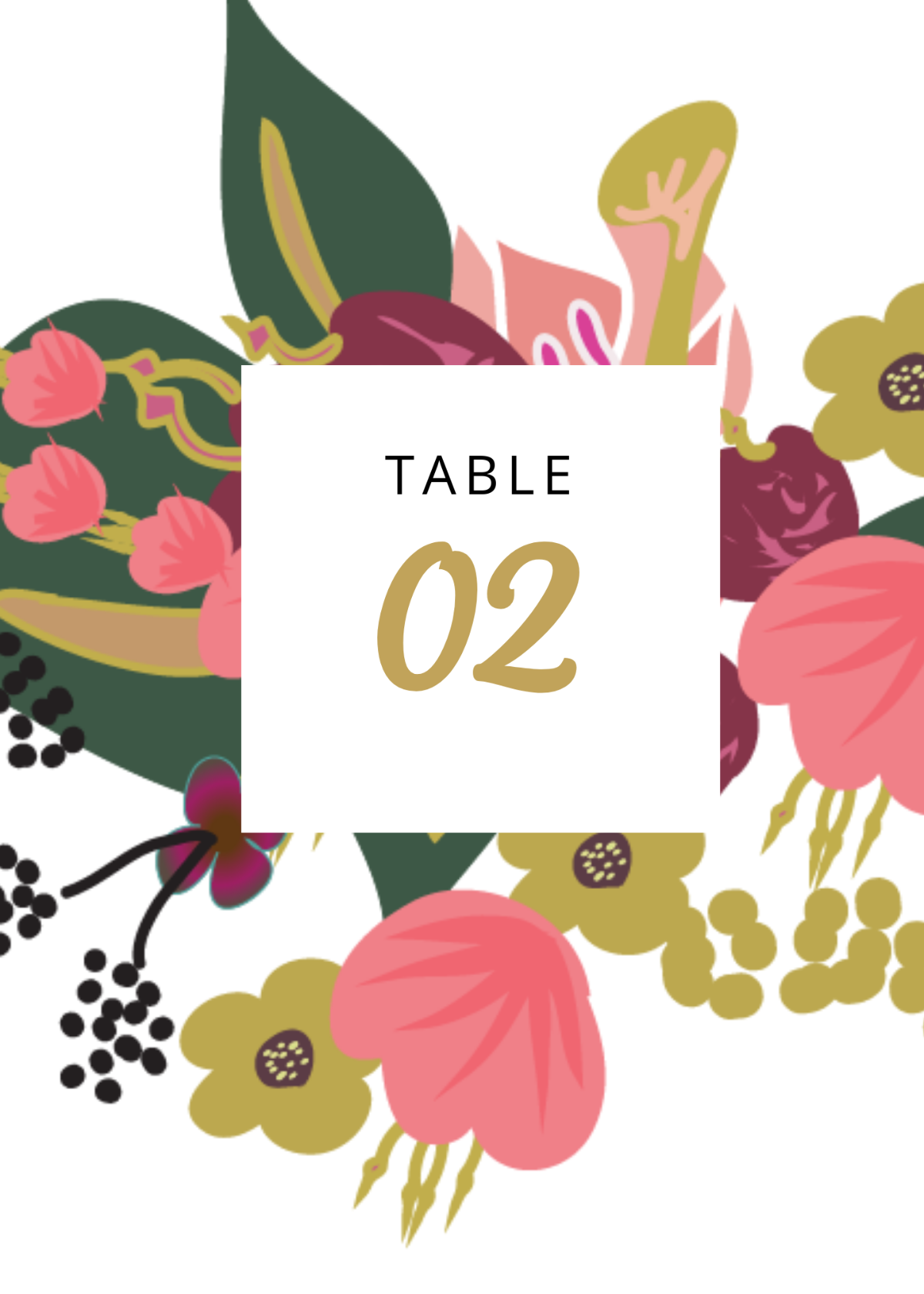 Pink Floral Wedding Table Card Template